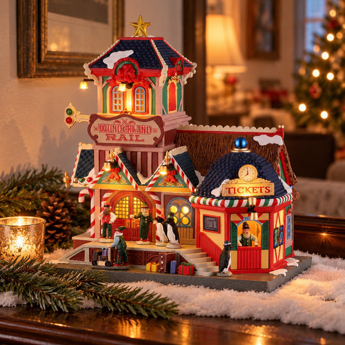 Lemax Wonderland Rail – collectible Christmas village piece displayed in a cosy home