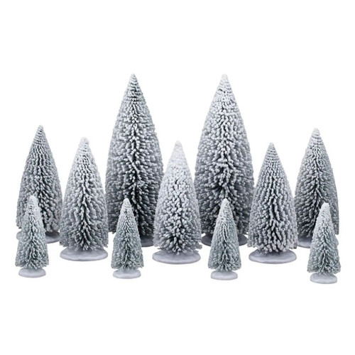 Lemax White Pine Trees, Set of 11 | Snow-Flocked, Up to 9.3in