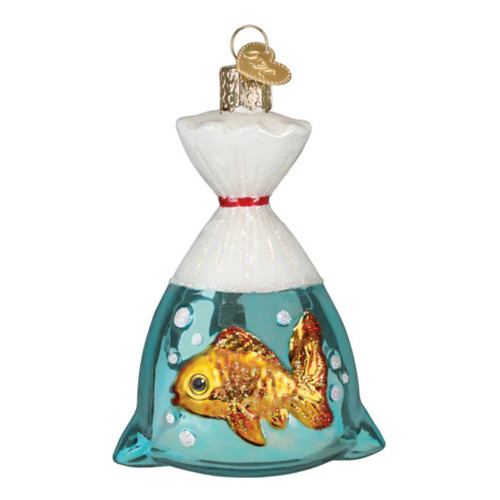 Old World Christmas Goldfish in a Bag Ornament | Glass, 4in Tall