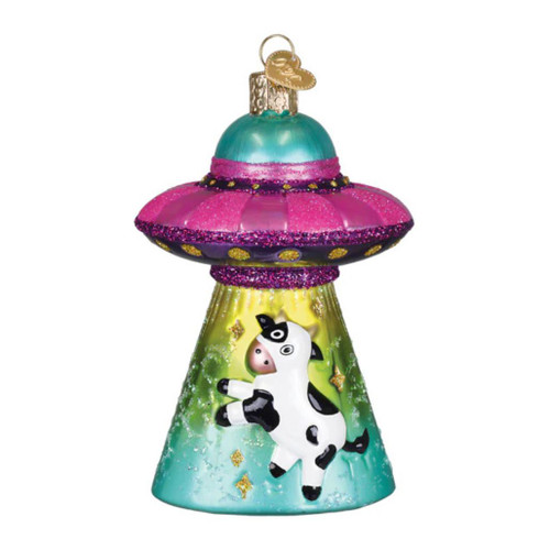 Old World Christmas Cow Abduction Ornament | Glass, 4.5in Tall