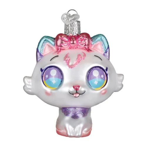 Old World Christmas Kawaii Cat Ornament | Blown Glass 3.5in