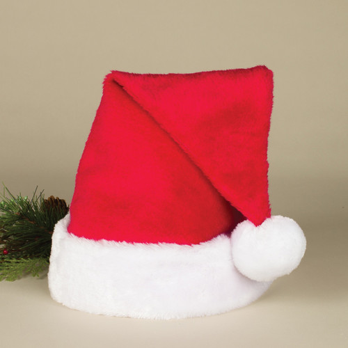 Red Plush Velvet Santa Hat with white Cuff and Pom