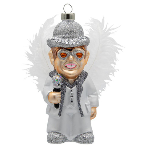 Kat & Annie White Feather Elton John Glass Ornament | 6.3"