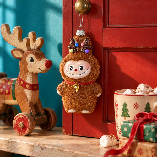 Cody Foster Fuzzy Monster Reindeer Glass Ornament – glass Christmas ornament styled in a fun, eclectic home scene