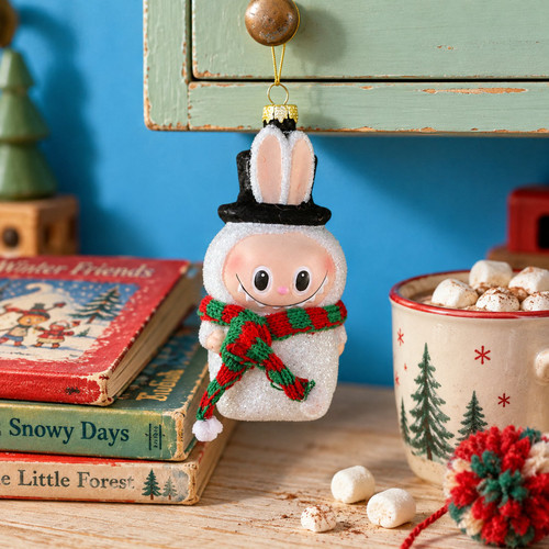 Cody Foster Fuzzy Monster Snowman Glass Ornament – glass Christmas ornament styled in a fun, eclectic home scene