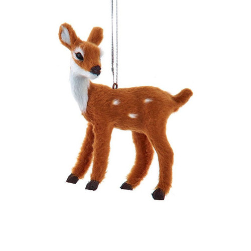 Deer ornament with head turned left for woodland Christmas décor.
Kurt Adler deer ornament from 2 assorted forest animal collection.
4-inch deer Christmas ornament for trees, garlands, and wreaths.