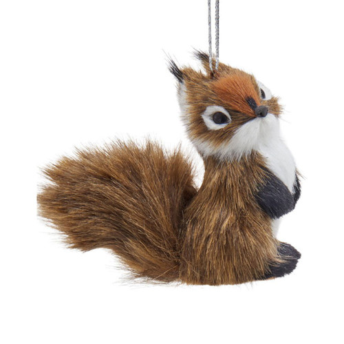 Brown furry squirrel ornament posed sitting upright.
Kurt Adler squirrel ornament from the Furry Brown Squirrel 2 Assorted collection.
4-inch woodland squirrel ornament for Christmas trees and rustic holiday décor.