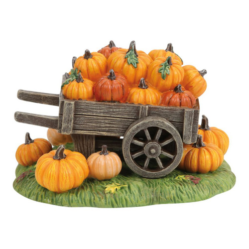 Autumn wagon figurine overflowing with bright orange pumpkins from Department 56.
Hand-painted seasonal harvest decoration with rustic wagon details.
Compact tabletop figurine measuring approximately 3.1 inches high.