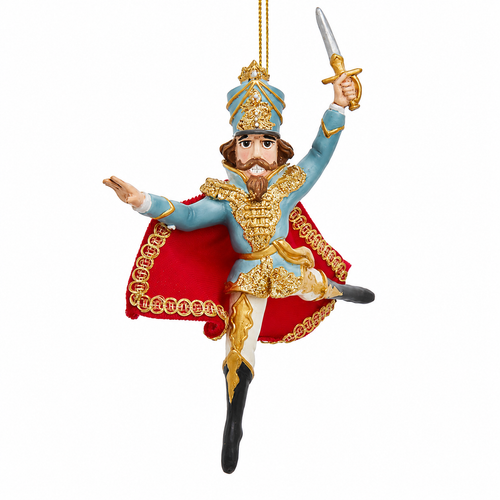 The Nutcracker Suite Nutcracker Christmas ornament in multicolor festive attire.
6.75-inch resin and fabric mâché Nutcracker character ornament.
Kurt Adler Nutcracker ballet ornament for trees, wreaths, and garlands.