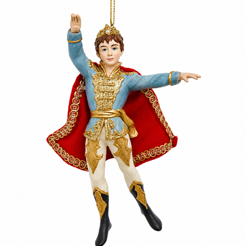 Nutcracker Suite Prince ornament dressed in royal attire
Kurt Adler Prince Christmas ornament in multicolor finish
6.5-inch resin and fabric mâché Nutcracker ballet ornament