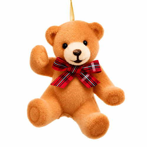 Sitting tan bear Christmas ornament with red plaid bow
Tan bear ornament with raised paw and hanging ribbon
Kurt Adler 3.74 inch sitting tan bear ornament