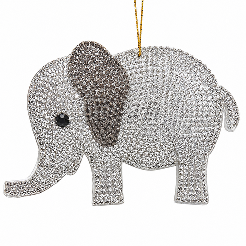 Bedazzled elephant Christmas ornament with glitter and gem accents
3 inch elephant ornament made with fabric mâché, plastic, and polyester
Sparkling animal ornament for Christmas tree decorating