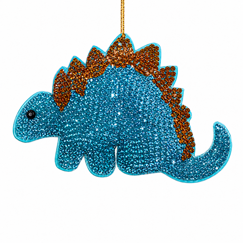 Bedazzled dinosaur Christmas ornament with glitter and gem accents
3 inch dinosaur ornament made with fabric mâché, plastic, and polyester
Sparkling dinosaur animal ornament for Christmas tree decorating