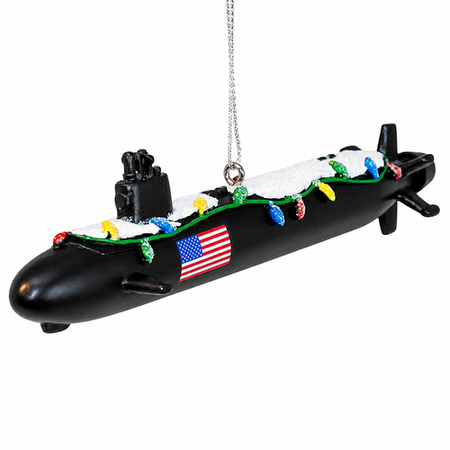 U.S. Navy submarine Christmas ornament with patriotic naval detailing.

Small resin submarine ornament inspired by the United States Navy.

2-inch multicolor U.S. Navy submarine ornament ready to hang.
