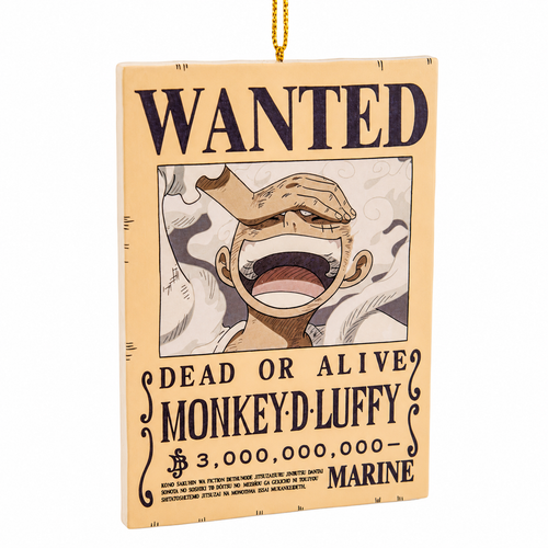One Piece Luffy Wanted Poster Christmas ornament featuring Monkey D. Luffy artwork.
Officially licensed resin ornament styled after Luffy's iconic bounty poster.
Anime collectible holiday ornament with colorful printed poster design.