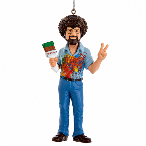 Bob Ross ornament with easel and colorful paint splatter shirt.
Officially licensed Kurt Adler artist ornament with multicolor painted details.
5-inch hanging ornament for painters, art lovers, and Bob Ross fans.