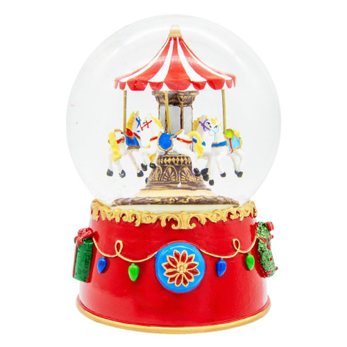 120MM musical carousel water globe with revolving carousel scene.
Wind-up Christmas water globe with swirling glitter and sculpted base.
Multicolor carousel snow globe playing “We Wish You A Merry Christmas.”