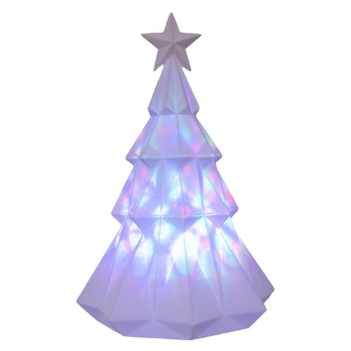 Battery-operated RGB color-changing Christmas tree table piece.
13.5-inch multicolor plastic LED tree for indoor tabletop displays.
Lighted Christmas tree decoration requiring 3 AA batteries.