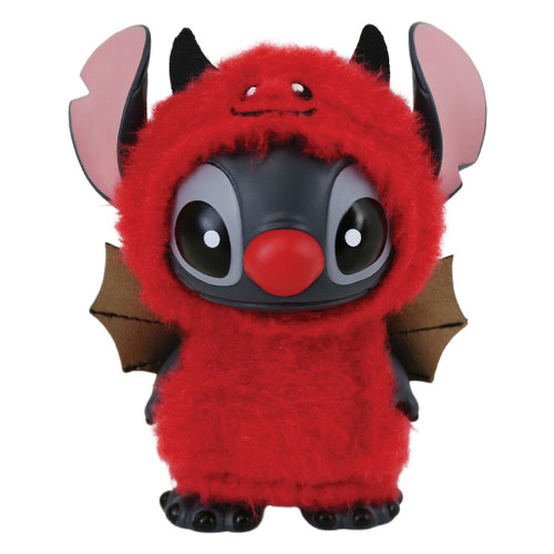 Disney Stitch figurine dressed in a fuzzy red bat costume with small horns and fabric wings.

Grand Jester Studios Stitch collectible featuring soft polyester texture and bat-inspired details.

4.5-inch Disney figurine made from PVC and polyester with a playful red bat costume design.