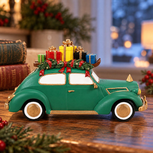 Department 56 Christmas In The City Bringing Home Christmas Accessory – collectible Christmas village piece displayed in a cosy home