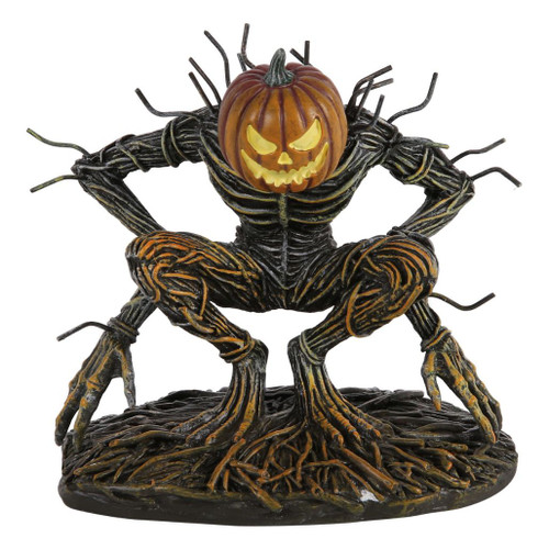 Department 56 Grapevine Of Wrath accessory with jack-o’-lantern head and twisted vine scarecrow body.
Halloween village polyresin figure with gnarled limbs, clawed hands, and dark rooted base.
Crouching grapevine scarecrow accessory measuring 3.86 inches high for spooky village displays.