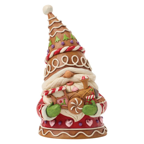 Jim Shore Gnome on Track gingerbread gnome figurine carrying a candy-themed holiday train.

Hand-painted stone resin Heartwood Creek collectible with icing-decorated hat, peppermint details, and folk-art accents.

Christmas gnome figurine measuring approximately 5.5 inches tall.