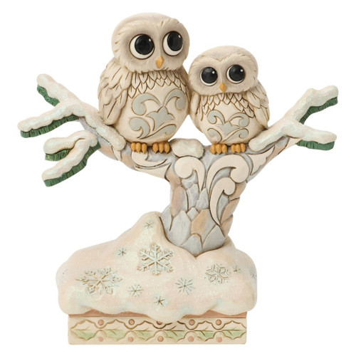Jim Shore Woodland Owls on a Tree figurine featuring two snowy owls perched together on a snow-covered tree branch.
Hand-painted stone resin White Woodland figurine with carved folk-art detailing, winter snow accents, and woodland styling.
Compact owl figurine from the Heartwood Creek Collection for Christmas, winter, and nature-inspired décor.