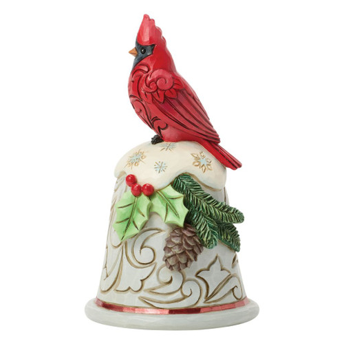 Jim Shore Sounds of the Holidays bell figurine featuring a red cardinal perched on a decorative Christmas bell.
Hand-painted Heartwood Creek stone resin bell with holly leaves, pinecones, evergreen branches, and snowflake details.
5.12-inch collectible holiday bell with Jim Shore's signature folk-art patterns and cardinal design.