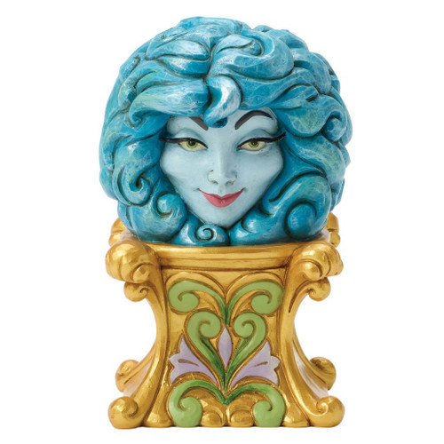 Jim Shore Disney Traditions Madame Leota figurine featuring her ghostly face inside a blue crystal ball on an ornate gold pedestal.
Hand-painted stone resin Haunted Mansion collectible with swirling crystal ball details and Jim Shore folk art styling.
Multi-angle views of the Dear Sweet Leota Disney Traditions figurine with sculpted crystal ball and decorative pedestal.