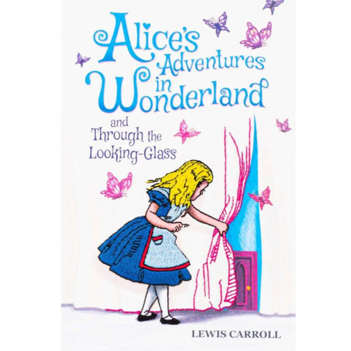 Crafted Classics edition of Alice's Adventures in Wonderland with embroidered hardcover.
Decorative cover featuring Alice opening a curtain with colorful butterflies and classic typography.
Hardcover keepsake book with embroidered paper cover and 272 pages.