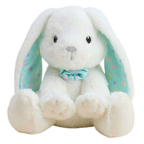 White Easter Bunny Warmies plush with a blue bow tie and pastel polka-dot inner ears.
20-inch microwavable bunny plush made from soft polyester and scented with French lavender.
Soft Easter bunny plush sitting upright with floppy ears and a festive spring design.