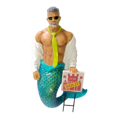 December Diamonds Open House Merman resin ornament wearing sunglasses, an open white shirt, and a bright green tie.
6.5-inch collectible Christmas ornament featuring a shimmering turquoise mermaid tail and a "For Sale – Sold" sign.
Whimsical resin merman ornament with a real estate theme and detailed holiday collectible styling.