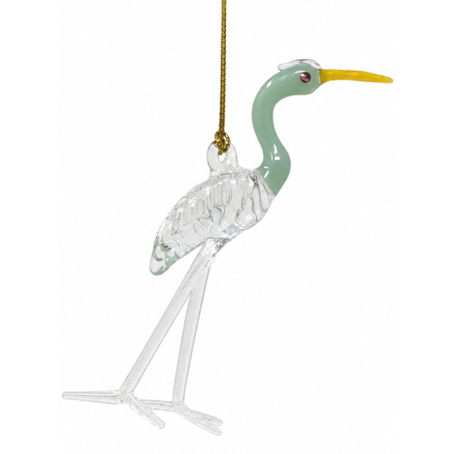 Handmade glass heron ornament with a graceful long neck, slender legs, and artisan detailing.
Mouth-blown glass heron Christmas ornament featuring a nature-inspired bird design.
3.5-inch Egyptian Museum artisan glass heron ornament handcrafted in Egypt.