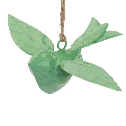 5.5-inch green metal bird ornament with glossy finish and outstretched wings.

Green flying bird Christmas ornament made from sculpted metal with a rustic hanging cord.

Soft green metal bird ornament with dimensional wings for a nature-inspired Christmas tree.