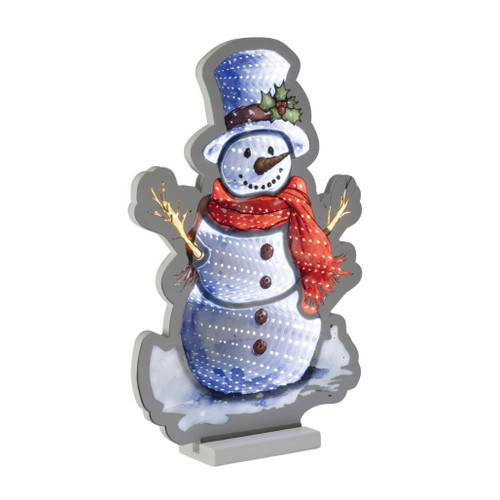 16-inch acrylic lighted snowman wearing a top hat and bright red scarf.

Snowman Ekkolight with illuminated white body, carrot nose, buttons, red scarf, and twig arms.

Lighted acrylic Christmas snowman with holly-trimmed top hat and freestanding base.
