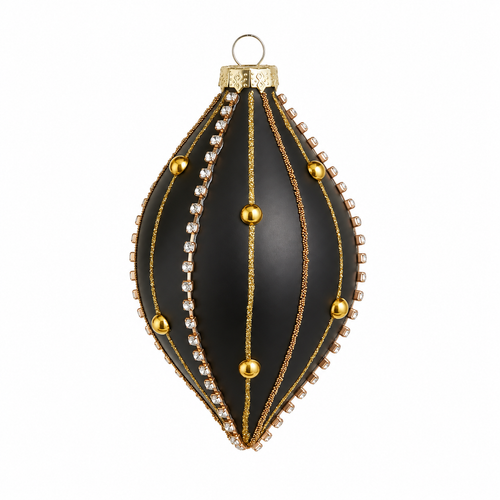Embellished Black Matte Teardrop Ornament | The Christmas Loft
