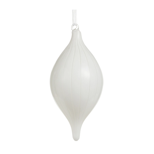 White Ribbed Teardrop Ornament
