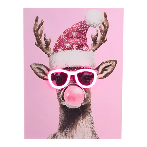 Reindeer with Lit Glasses Wall Art | The Christmas Loft