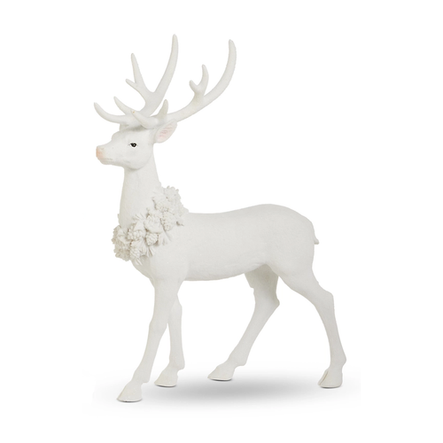 Flocked Standing Deer with Wreath | The Christmas Loft