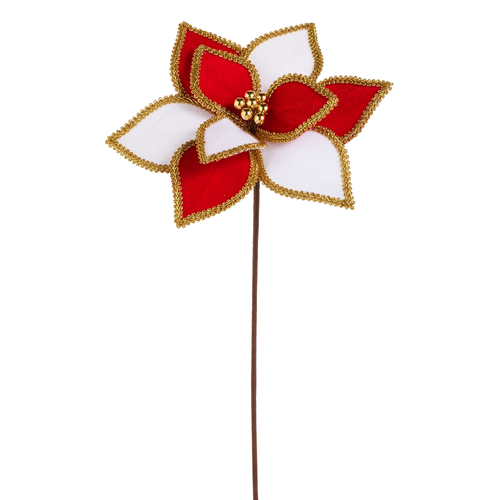 White and Red Poinsettia Stem | The Christmas Loft