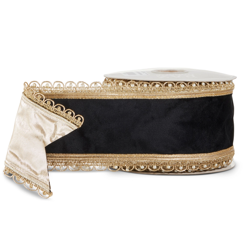 Black Pearl Edge Wired Ribbon | The Christmas Loft