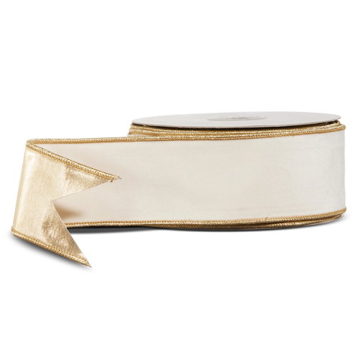 Ivory Velvet and Gold Wired Ribbon | The Christmas Loft
