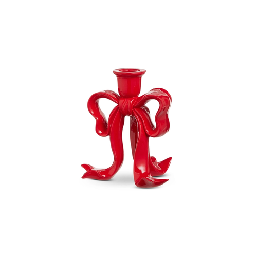 Small Red Bow Candlestick | The Christmas Loft