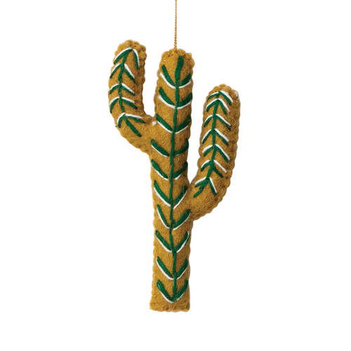 Mustard Green-Stripe Cactus Ornament