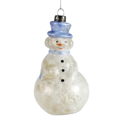 White & Blue Mercury Glass Snowman Ornament