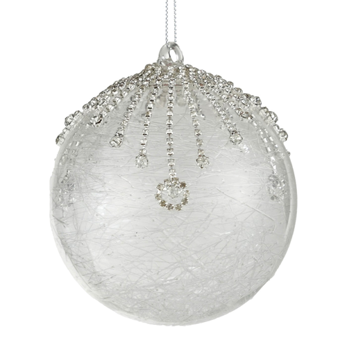Clear Glass Ball Ornament with Crystal Icicles