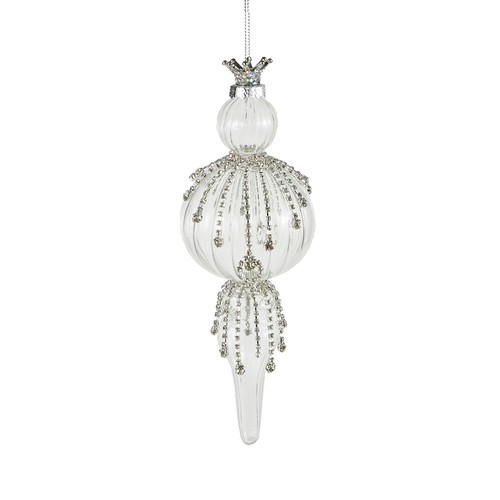Round Glass Finial Ornament with Crystal Icicles
