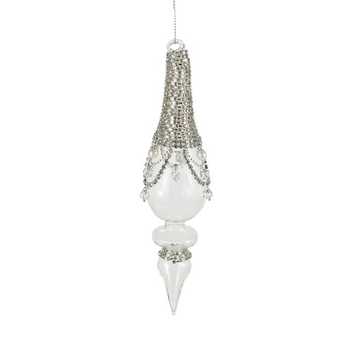 Pointed Glass Finial Ornament with Crystal Icicles