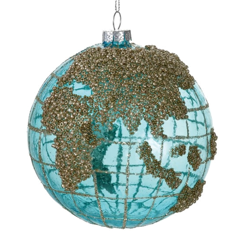 Blue & Gold Glass Globe Ornament