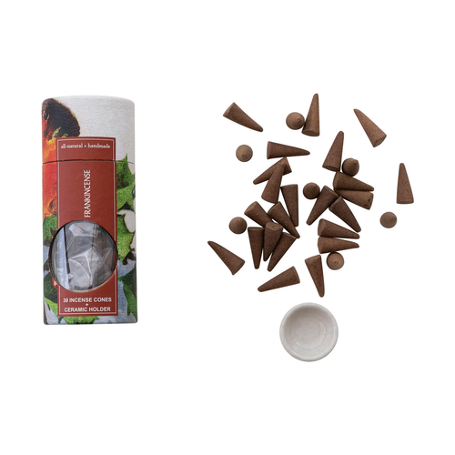 Frankincense Incense Cones with Ceramic Holder - Set of 31